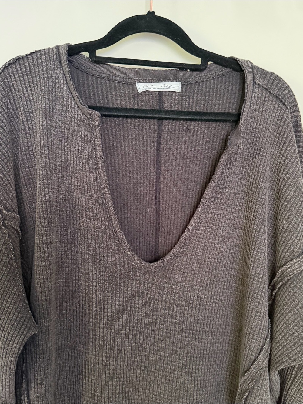 We The Free Free People Buttercup Waffle Thermal Top in Black/Grey Size XS - Picture 9 of 15